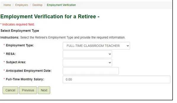 Screenshot of Employment Verification Form Step 3