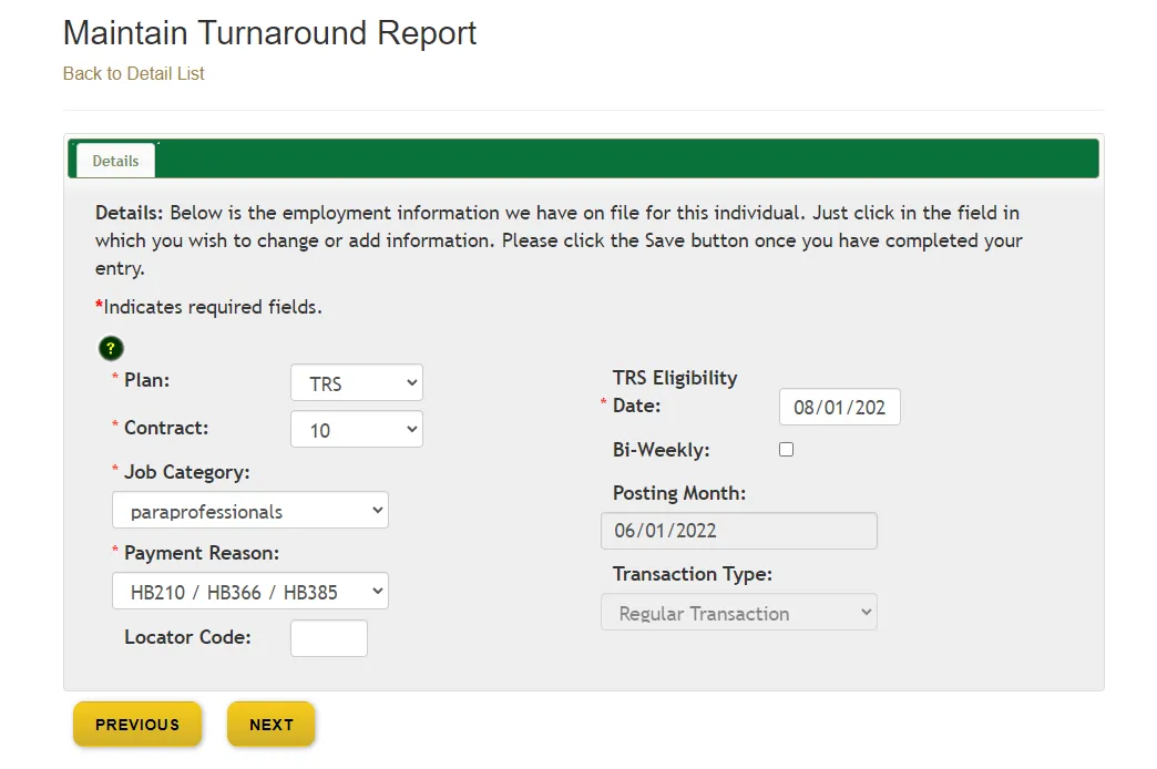 Screenshot of Turnaround Report Step 3